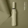 Hengdun fully automatic ten-bone reinforced folding umbrella, black rubber coating UV protection sun umbrella, one-button opening and closing three-fold umbrella, portable shuttle bus for both men and women, supports custom LOGO advertising umbrella Specification image